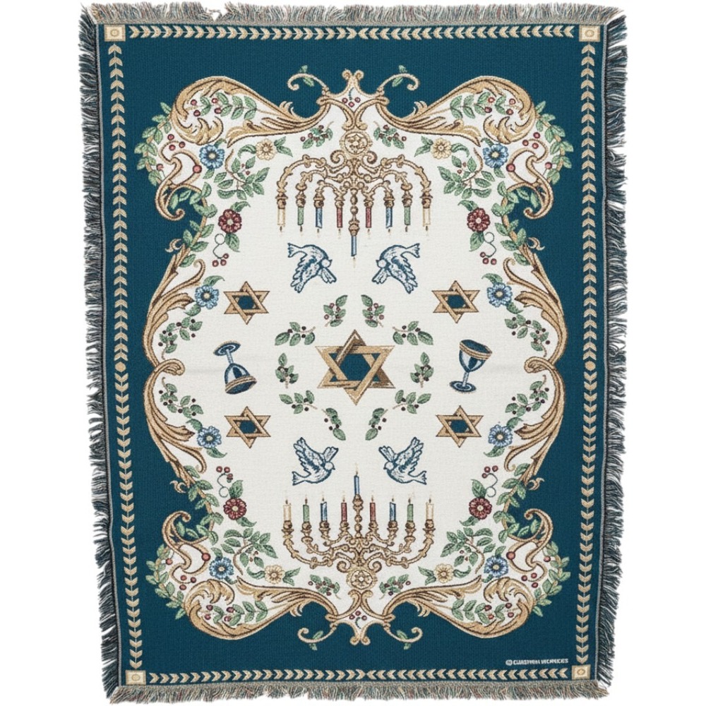 Goodwin Weavers Hanukkah Menorah Judaica Throw Blanket Woven Tapestry USA Made